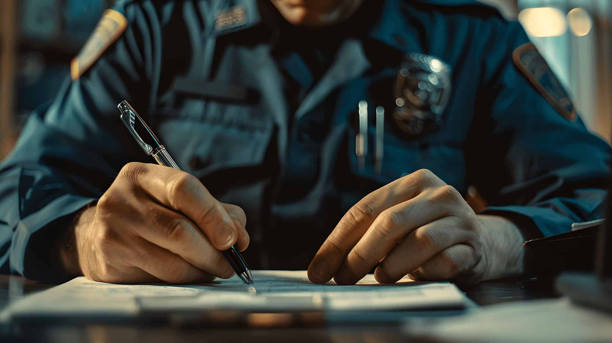 police officer doing a report on a car accident